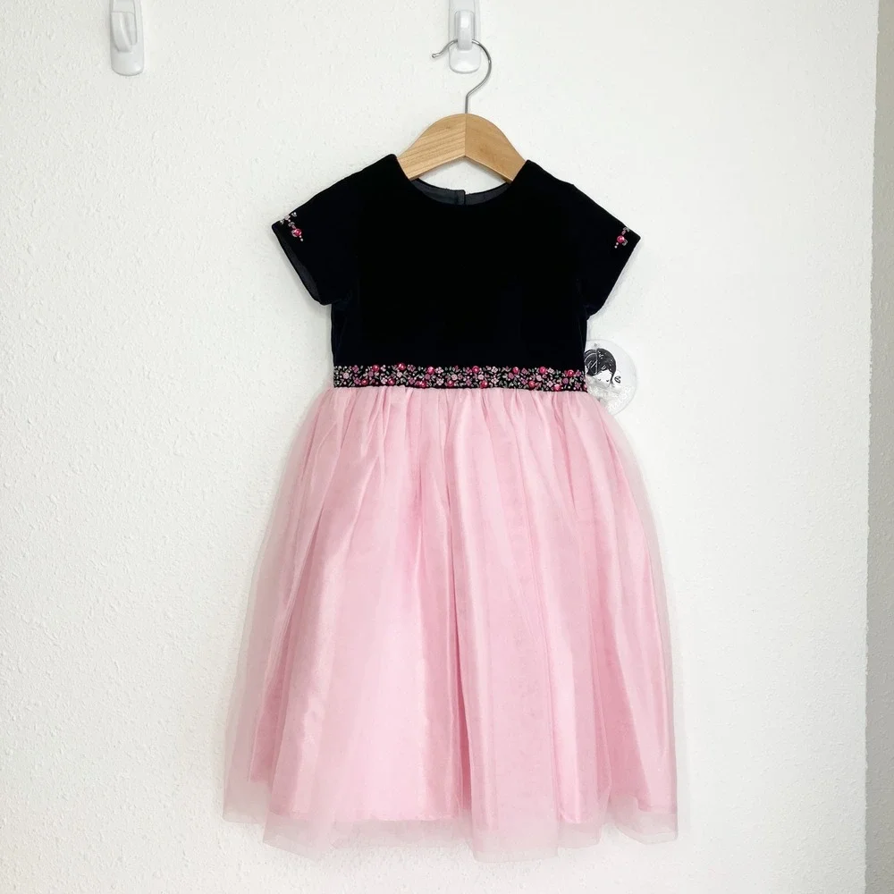 NWT Sarah Louise England Girls Dress Embroidered Navy Velvet Pink Tulle 2 yrs - Picture 14 of 14